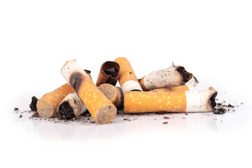 cigarette butts isolated on white background pile