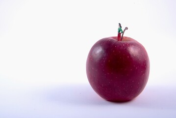 Woman on red apple. Diorama.