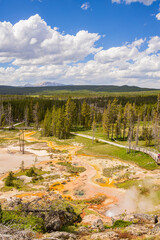 Sunny view of the landscape around Artists Paintpots in Yellowstone National Park