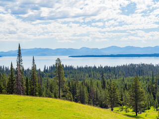 Fototapeta na wymiar Beautiful landscape along the Yellowstone Lake Overlook Trail