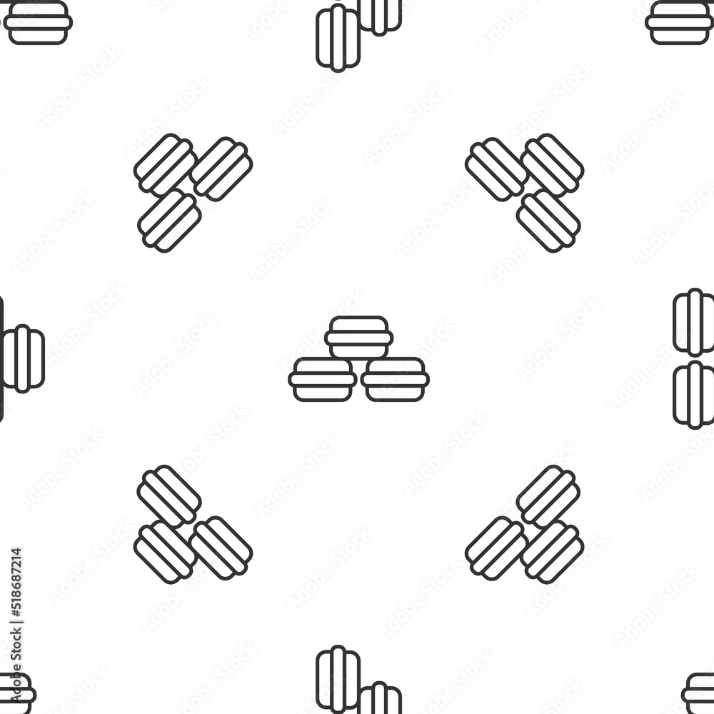 Poster grey line macaron cookie icon isolated seamless pattern on white background. macaroon sweet bakery. 