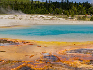 Sunny view of the landscape of Rainbow Pool of Black Sand Basin