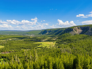 High angle view of the Biscuit Basin and nearby landscape