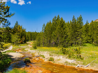 Sunny view of beautiful landscape along Imperial Geyser trail