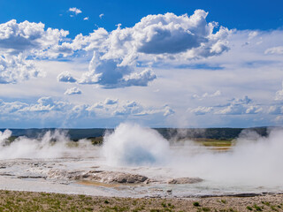 Sunny view of the landscape of Fountain Geyser of Fountain Paint Pots