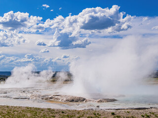 Sunny view of the landscape of Fountain Geyser of Fountain Paint Pots