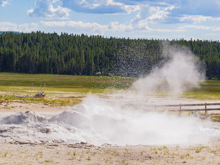 Sunny view of the landscape of Fountain Geyser of Fountain Paint Pots