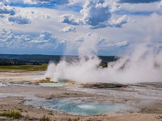 Sunny view of the landscape of Fountain Geyser of Fountain Paint Pots
