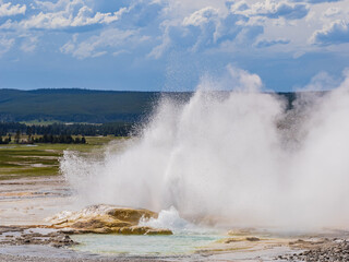 Sunny view of the landscape of Fountain Geyser of Fountain Paint Pots