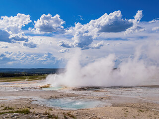 Sunny view of the landscape of Fountain Geyser of Fountain Paint Pots