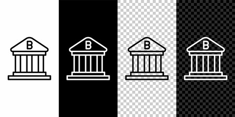 Set line Bank building icon isolated on black and white, transparent background. Vector