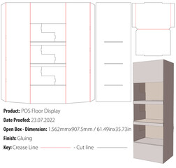 POS Floor Display packaging design template gluing die cut - vector