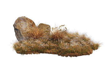 Rocks and meadows in autumn on a white background.
