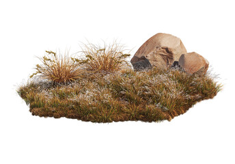 Rocks and meadows in autumn on a white background.