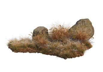 Rocks and meadows in autumn on a white background.