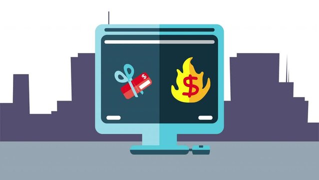 desktop with dollar in fire animation