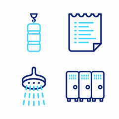 Set line Locker or changing room, Shower, Sport training program and Punching bag icon. Vector