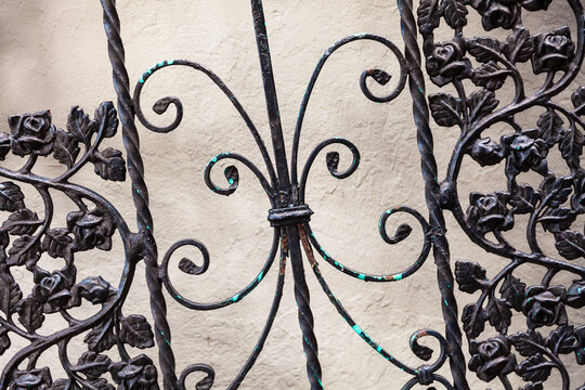 Wrought-iron gates with ornamental forging, Miami, Florida, USA