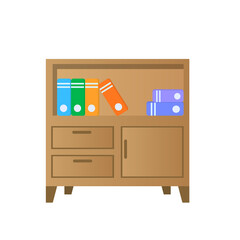 A bedside table with documents or books on a white background. Vector illustration.