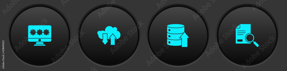 Poster set monitor with password, cloud download and upload, server, data, web hosting and document search 