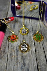 Pattern Jewelry chain necklace  Azerbaijan National Pattern Antique National Treasure .