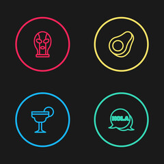 Set line Margarita cocktail, Hola, Avocado fruit and Mexican wrestler icon. Vector © vector_v