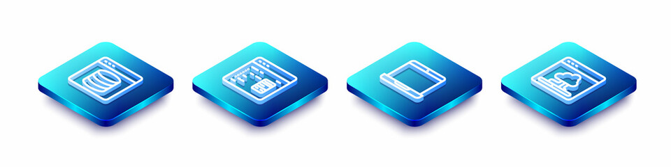 Set Isometric line Server, Data, Web Hosting, Software, Laptop and Cloud technology data transfer icon. Vector