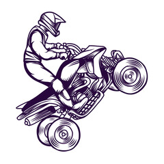Vector illustration of Quad bike, ATV rider jumping style isolated on white. Use for poster, printing, sticker, merch, banner, logo. © artvector-23