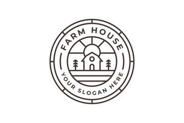 farmhouse, warehouse or barn, simple vintage logo design with line art style