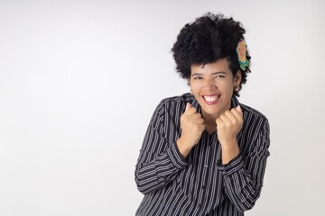 Woman with black shirt and white stripes