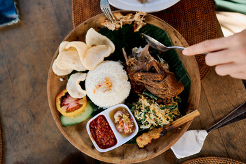 close up of traditional fried chicken dish from Indonesia