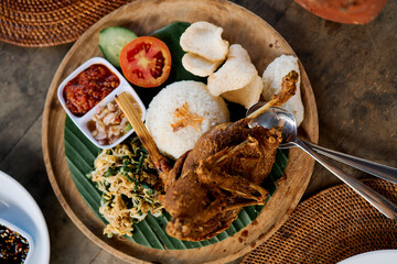 close up of traditional fried chicken dish from Indonesia