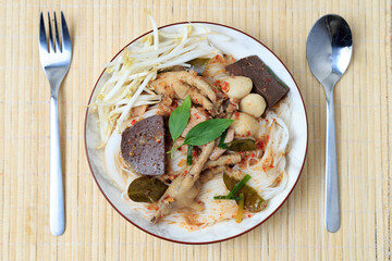Traditional Thai FoodThai Rice Noodles in Fish and Anchovy Curry Sauce