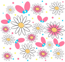 Fototapeta na wymiar seamless floral pattern with daisy flowers and ribbon bows