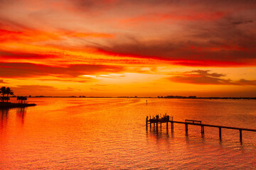Fototapeta na wymiar At the dock sunset seascape