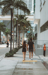 people walking on the street couple city miami downtown love 