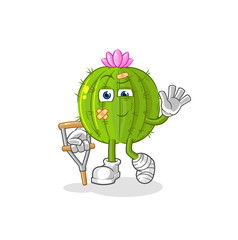 cactus sick with limping stick. cartoon mascot vector