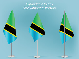 Flag of Tanzania with silver pole.Set of Tanzania's national flag