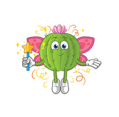 cactus fairy with wings and stick. cartoon mascot vector