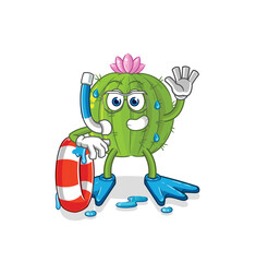 Obraz premium cactus swimmer with buoy mascot. cartoon vector