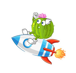 cactus ride a rocket cartoon mascot vector