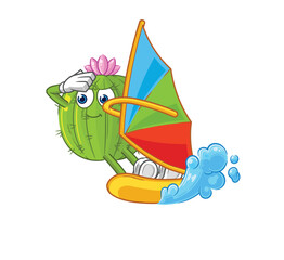cactus windsurfing character. mascot vector