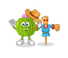 cactus with scarecrows cartoon character vector