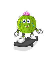 cactus riding skateboard cartoon character vector