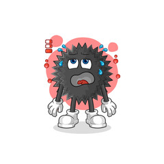 sea urchin low battery mascot. cartoon vector