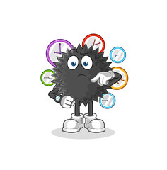 sea urchin with wristwatch cartoon. cartoon mascot vector