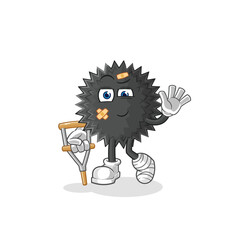 sea urchin sick with limping stick. cartoon mascot vector