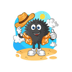 sea urchin go on vacation. cartoon mascot vector