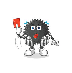sea urchin referee with red card illustration. character vector