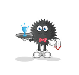 sea urchin waiter cartoon. cartoon mascot vector